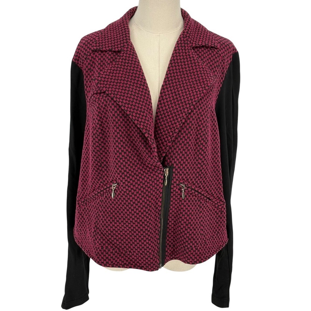 Torrid Moto Jacket Pink Black‎ Houndstooth Asymmetrical Zip Size 2